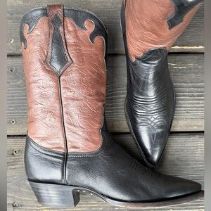 Vintage Larry Mahan Western Theme Embossed Leather Women's Cowboy Boots